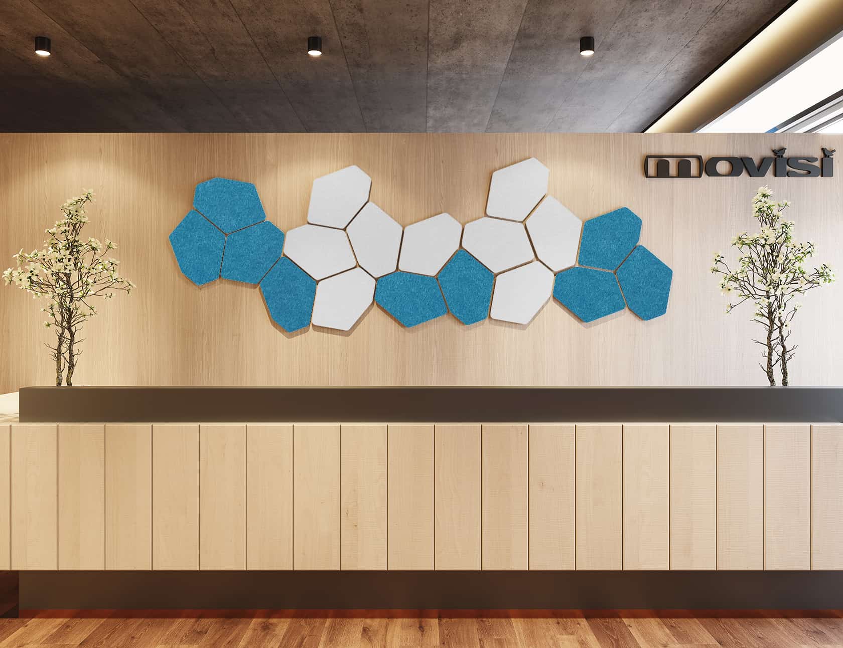 acoustic wall panels sound absorber foyer entrance blue hall Movisi