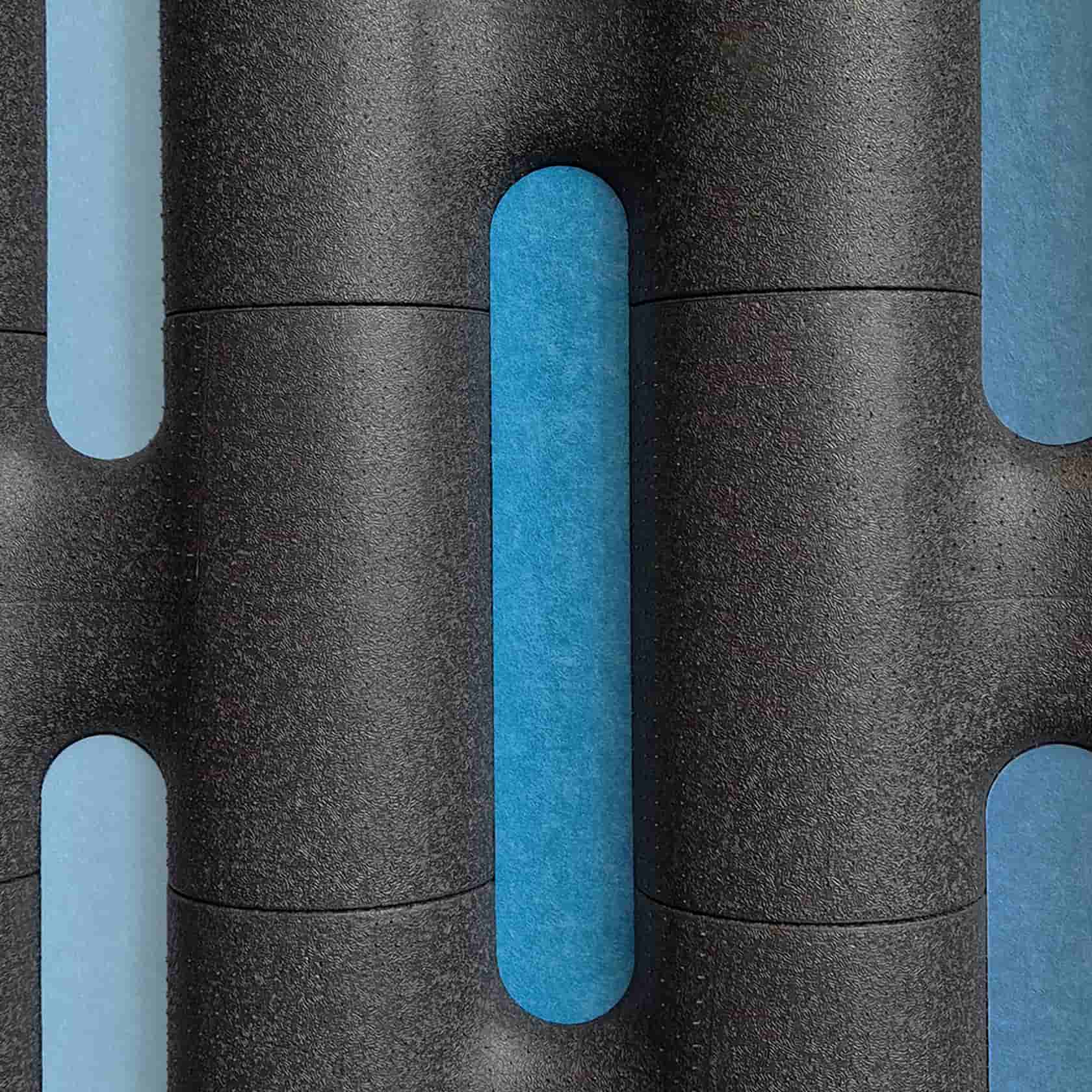 Raumteiler Schwarz mit blauen LINK Füller Elementen