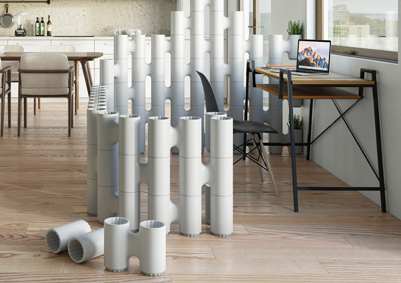 Movisi LINK white room divider as flexible partition in home office, separate workspace in living area