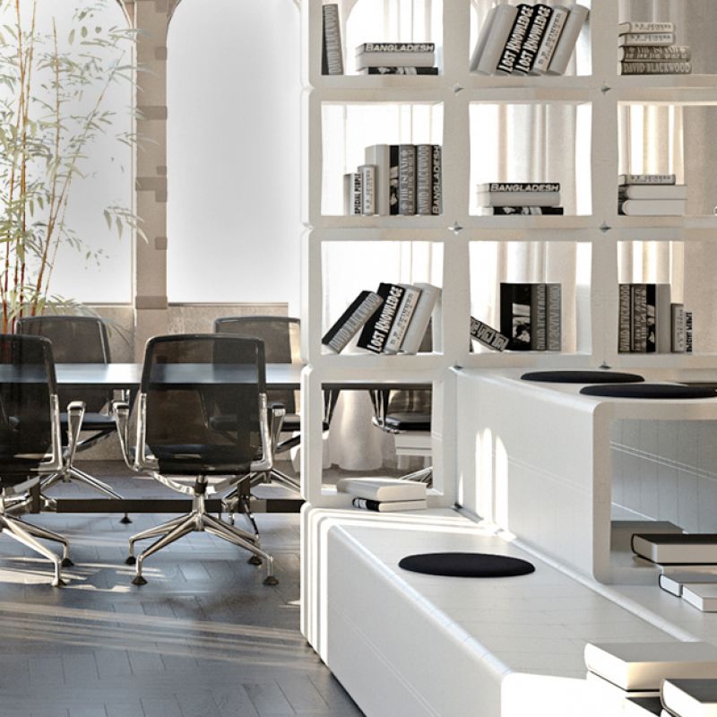 Bücherregal und Bücherwand U-CUBE in individuellem organischem Design