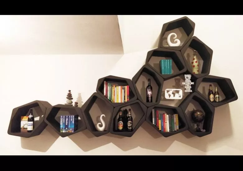 Buidl modular wall shelves and modular floating shelves honeycomb shaped by Movisi