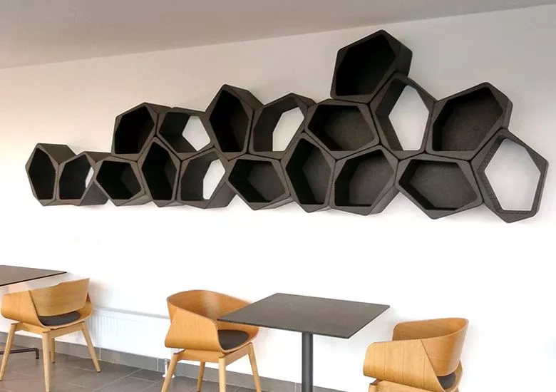 Black honeycomb modular bookcase hexagon cool floating shelves by Movisi