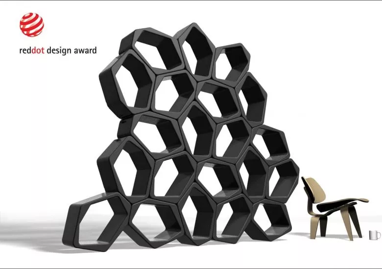 Build modular room divider with modular shelves with black or white hexagon shelves