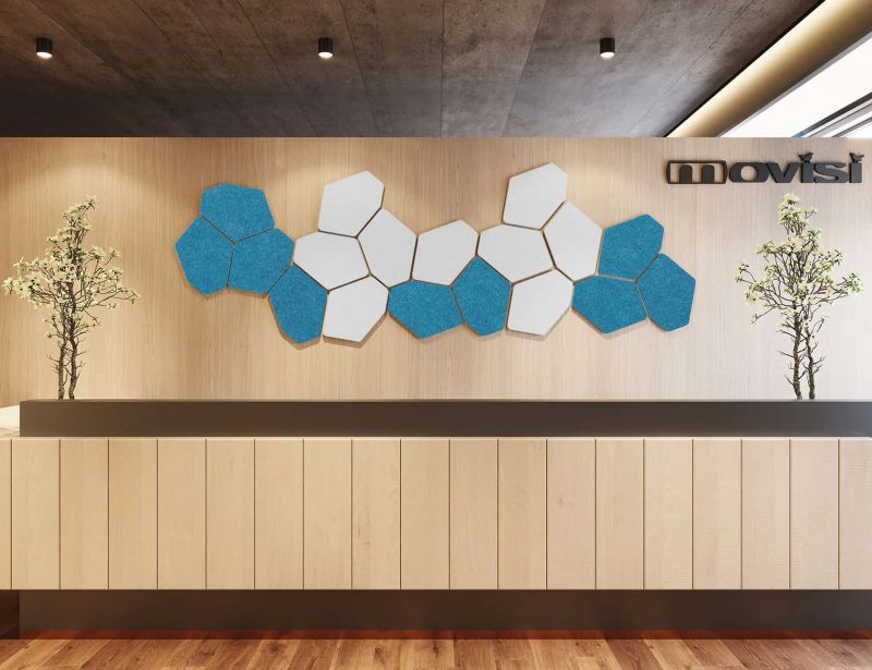 Hush acoustic wall panels hexagon sound absorber blue white