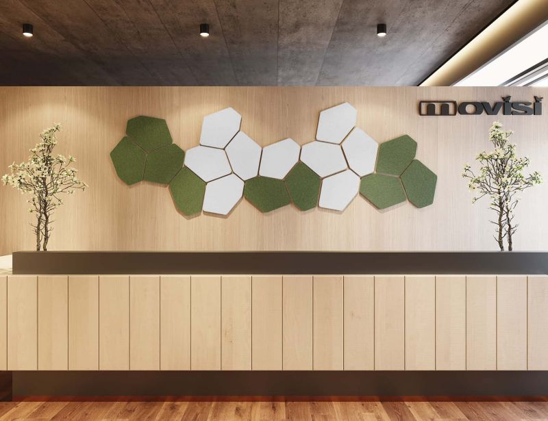 Hush acoustic wall panels hexagon sound absorber green white