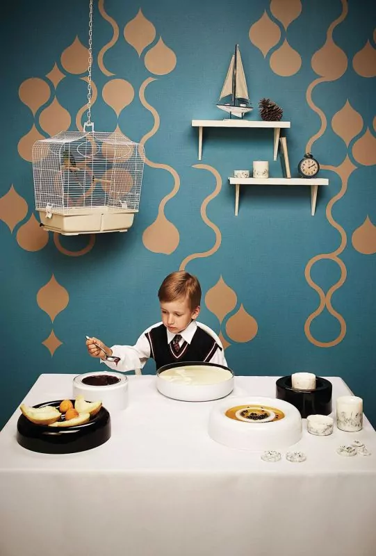 Blue designer wallpaper for living room and dining room