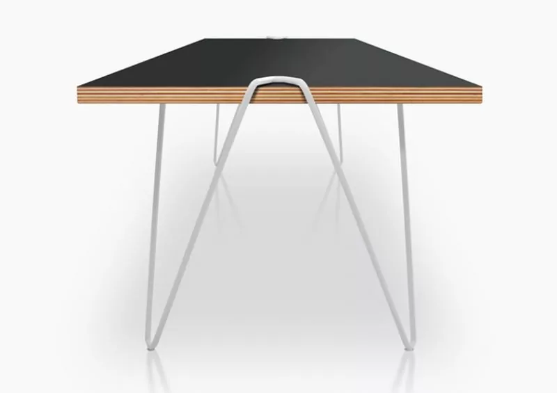 modern and minimlist workdesk or dining table with wihite metal legs