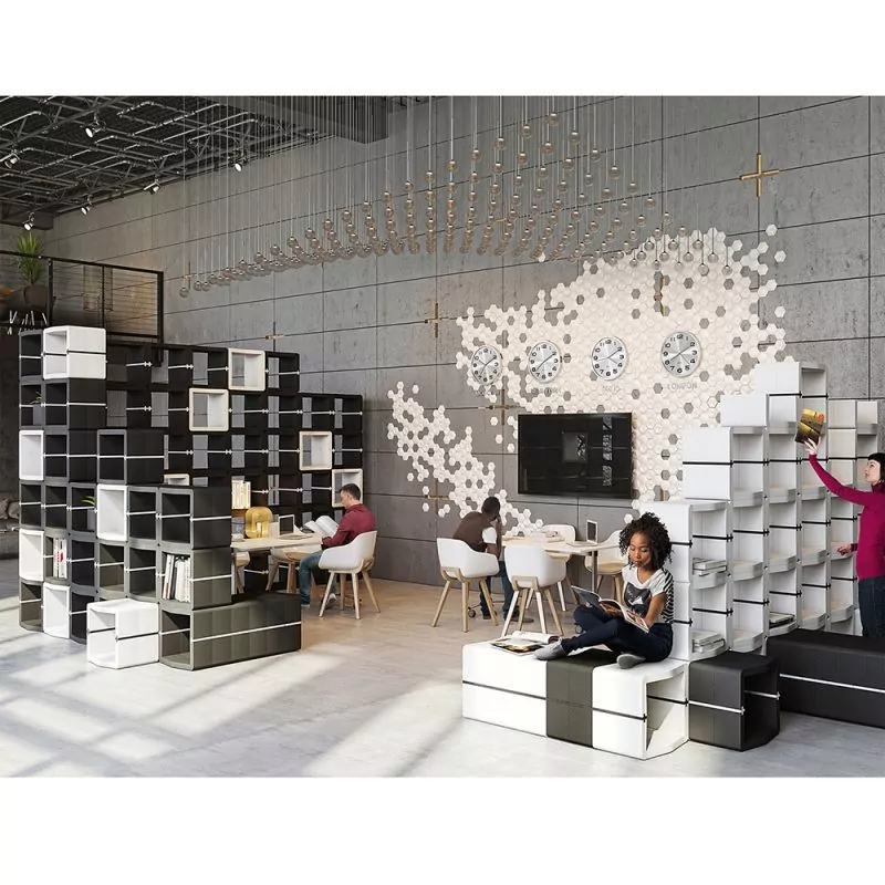 U CUBE - modular bookcases and standing shelves, office landscape, on the wall bookshelf, storage for records