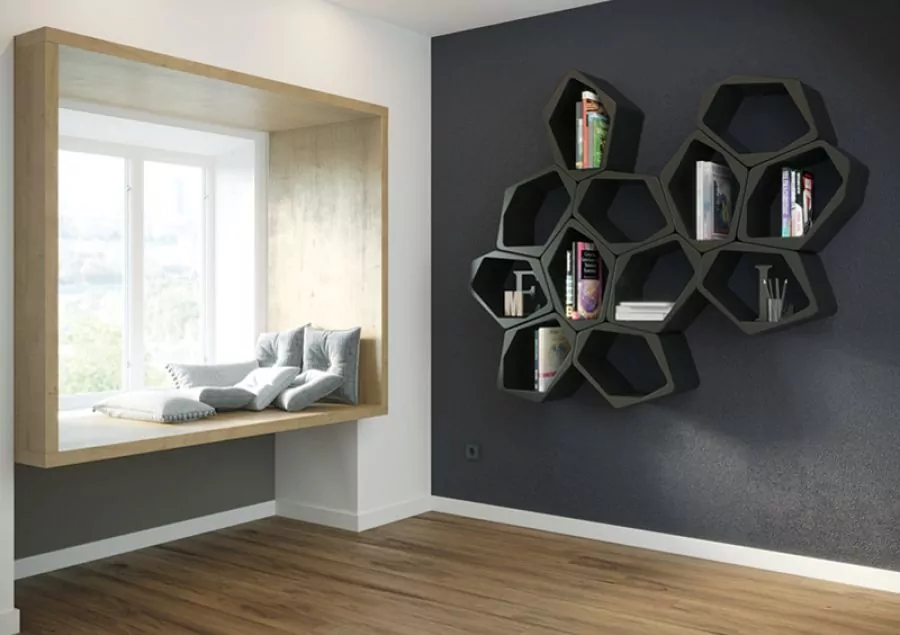BUILD black modular floating shelves on dark wall